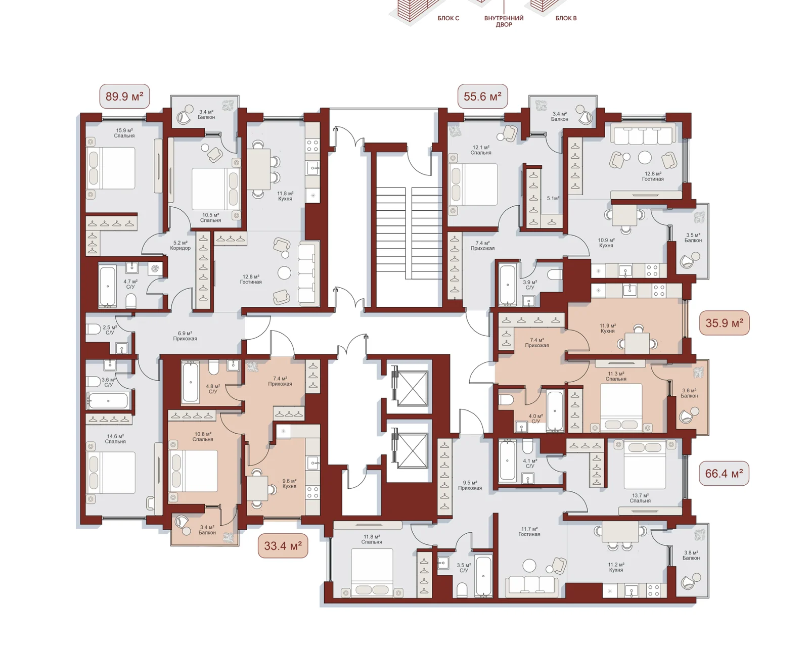 Секция B3 · этаж 3–6